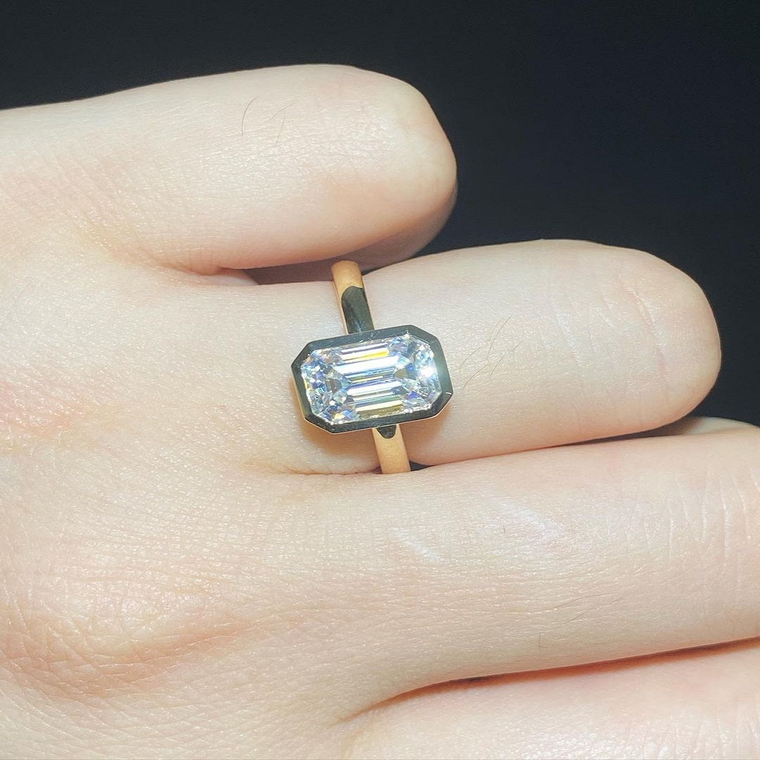 1.50 Ct Emerald Moissanite Ring, Bezel Setting Ring, Promise Ring, Christmas Gift For Her