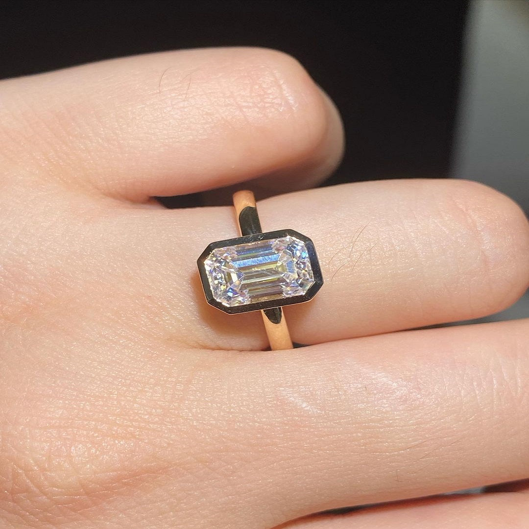 1.50 Ct Emerald Moissanite Ring, Bezel Setting Ring, Promise Ring, Christmas Gift For Her