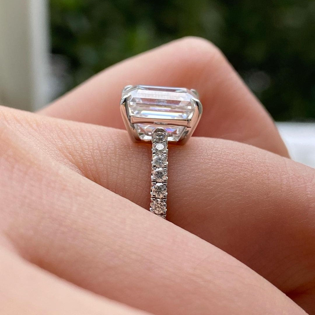 2 Ct Emerald Moissanite Diamond Ring, Engagement Ring, Halo And Pave Setting Ring, Wedding Ring, Anniversary Ring, Promise Ring For Her