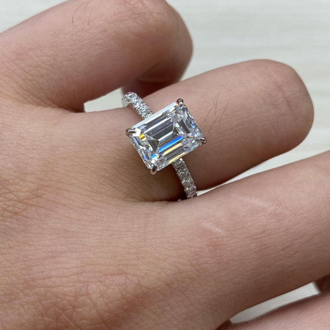 2 Ct Emerald Moissanite Diamond Ring, Engagement Ring, Halo And Pave Setting Ring, Wedding Ring, Anniversary Ring, Promise Ring For Her