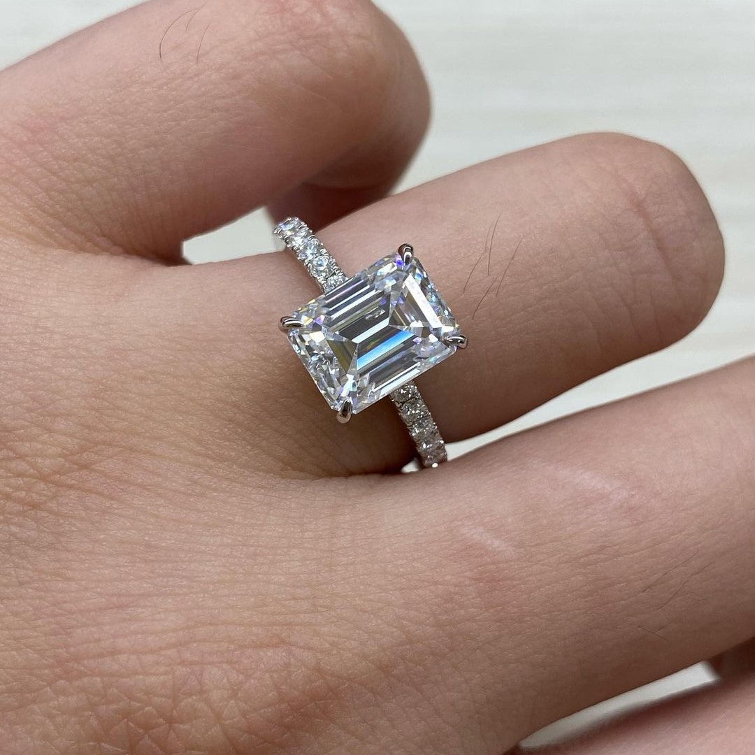 2 Ct Emerald Moissanite Diamond Ring, Engagement Ring, Halo And Pave Setting Ring, Wedding Ring, Anniversary Ring, Promise Ring For Her