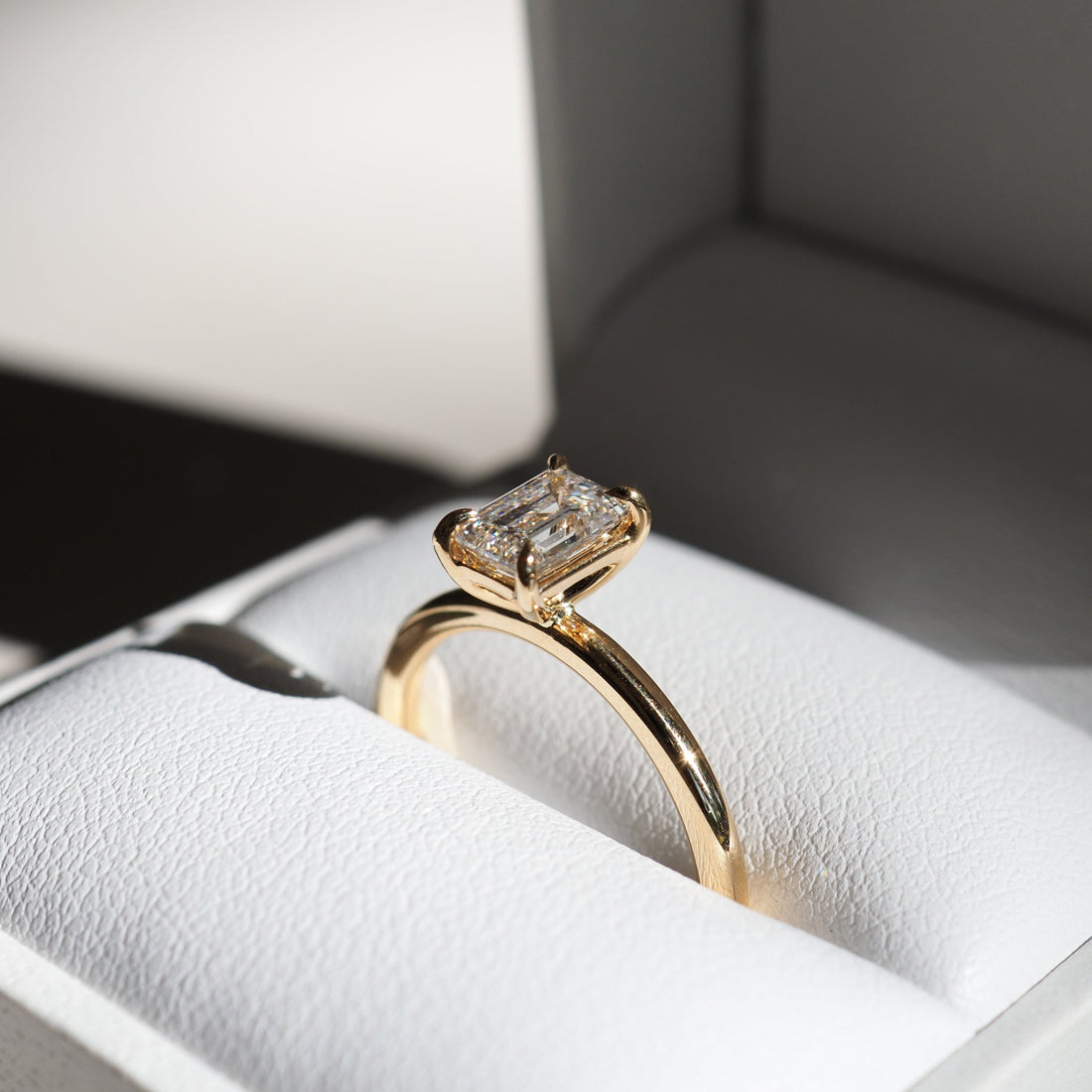 3 CT Emerald Cut Moissanite Engagement Ring, Classic Solitaire Style, Gold Promise & Wedding Ring, Emerald Cut Solitaire