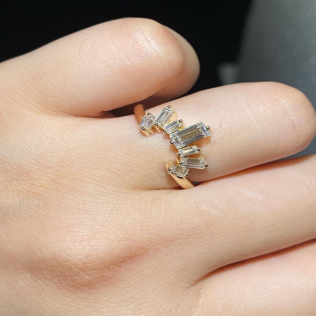 Baguette Multi Stone Band, Engagement Ring, Anniversary Ring, Christmas Gift For Her