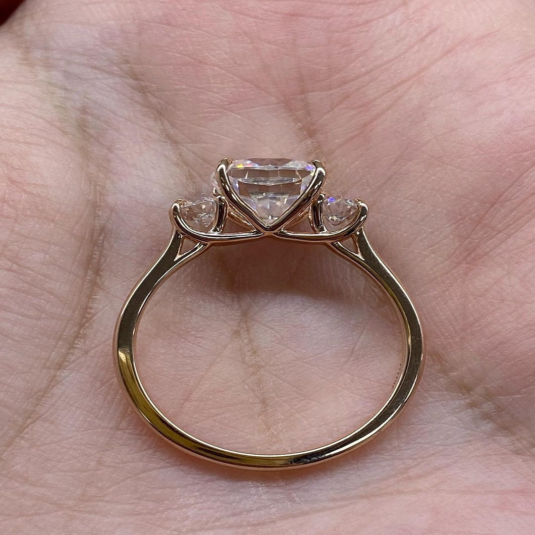 2 Ct Cushion Moissanite Diamond Engagement Ring, Three Stone Diamond Ring, Simple Setting Ring, Christmas Gift For Her