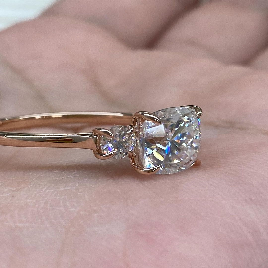 2 Ct Cushion Moissanite Diamond Engagement Ring, Three Stone Diamond Ring, Simple Setting Ring, Christmas Gift For Her