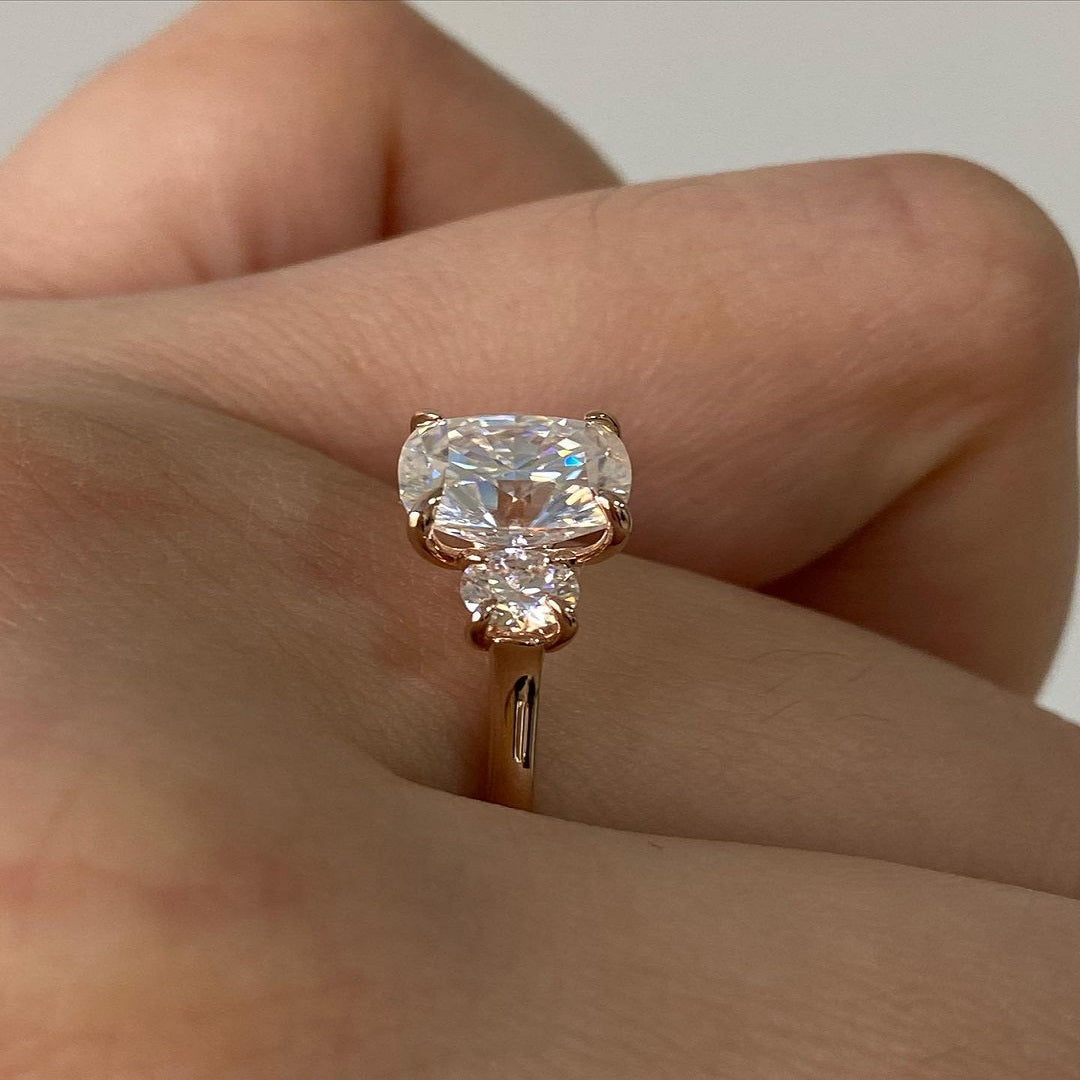 2 Ct Cushion Moissanite Diamond Engagement Ring, Three Stone Diamond Ring, Simple Setting Ring, Christmas Gift For Her