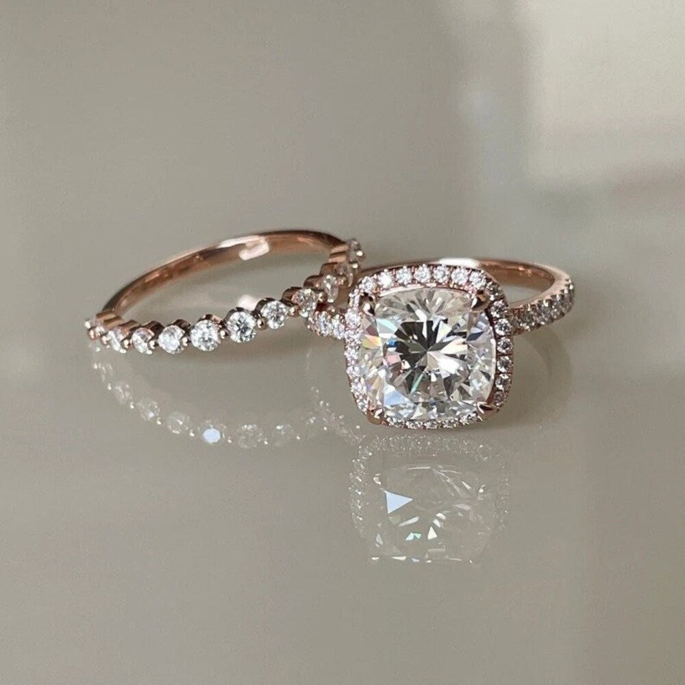 3 Ct Cushion Moissanite Diamond Ring, Bridal Set Ring, Wedding Band, Promise Ring, Christmas Gift Fro her