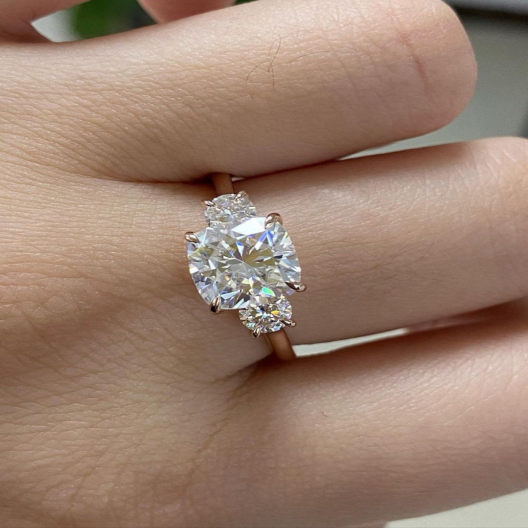 2 Ct Cushion Moissanite Diamond Engagement Ring, Three Stone Diamond Ring, Simple Setting Ring, Christmas Gift For Her