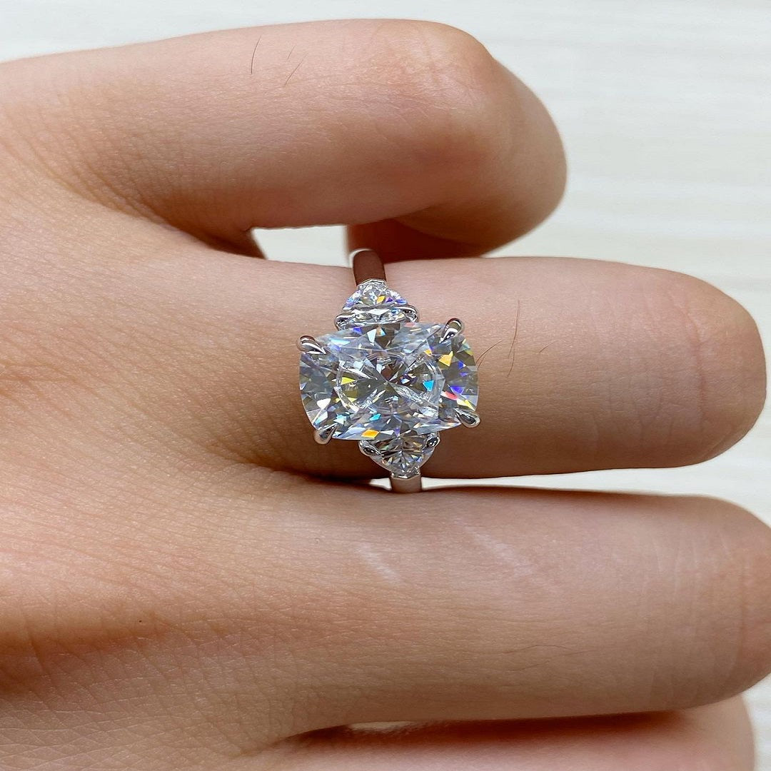 2.50 Ct Elongated Cushion Moissanite Diamond Ring, Said Triangle Stone Ring, Three Stone Ring, Anniversary Gift For Her