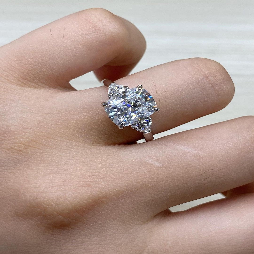 2.50 Ct Elongated Cushion Moissanite Diamond Ring, Said Triangle Stone Ring, Three Stone Ring, Anniversary Gift For Her