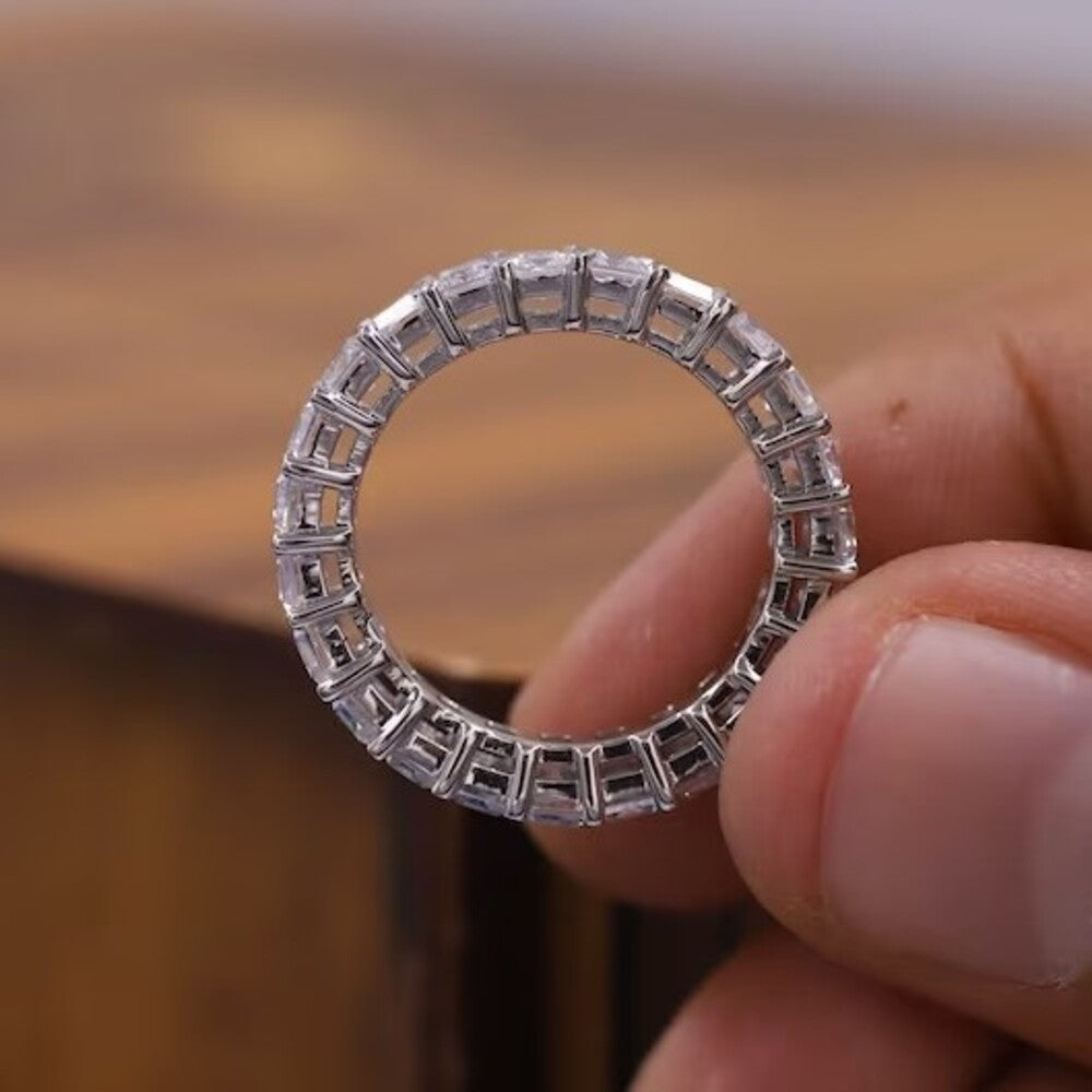 5 Ctw Emerald Moissanite Diamond Band, Multi Stone Diamond Band, Wedding Full Eternity Band, Unique Band