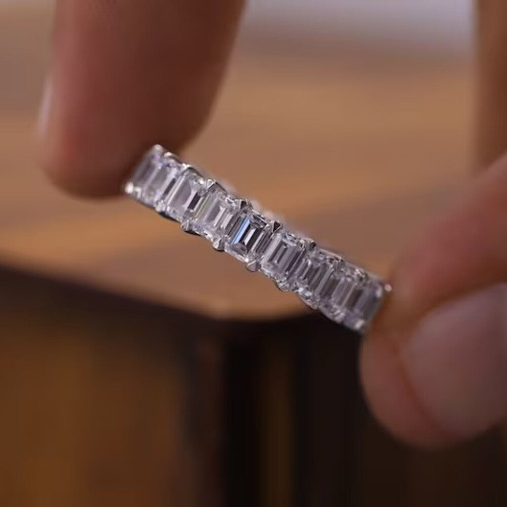 5 Ctw Emerald Moissanite Diamond Band, Multi Stone Diamond Band, Wedding Full Eternity Band, Unique Band