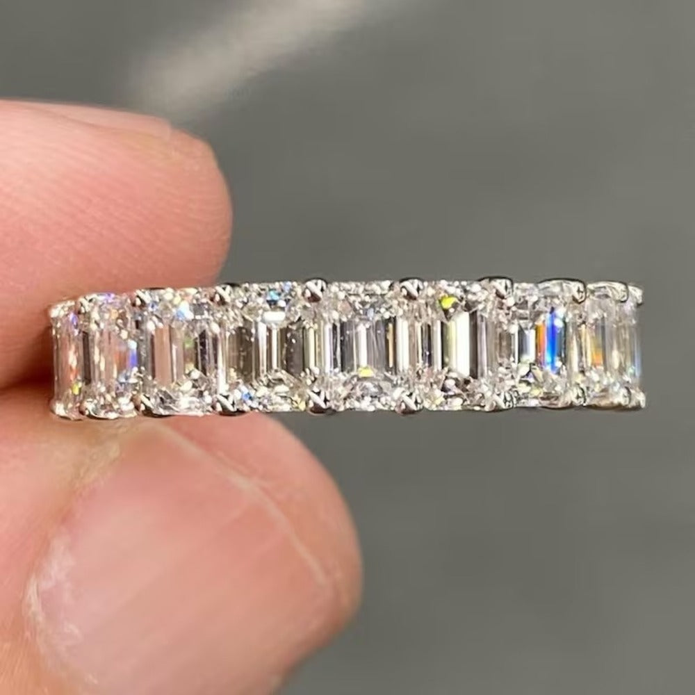 5 Ctw Emerald Moissanite Diamond Band, Multi Stone Diamond Band, Wedding Full Eternity Band, Unique Band