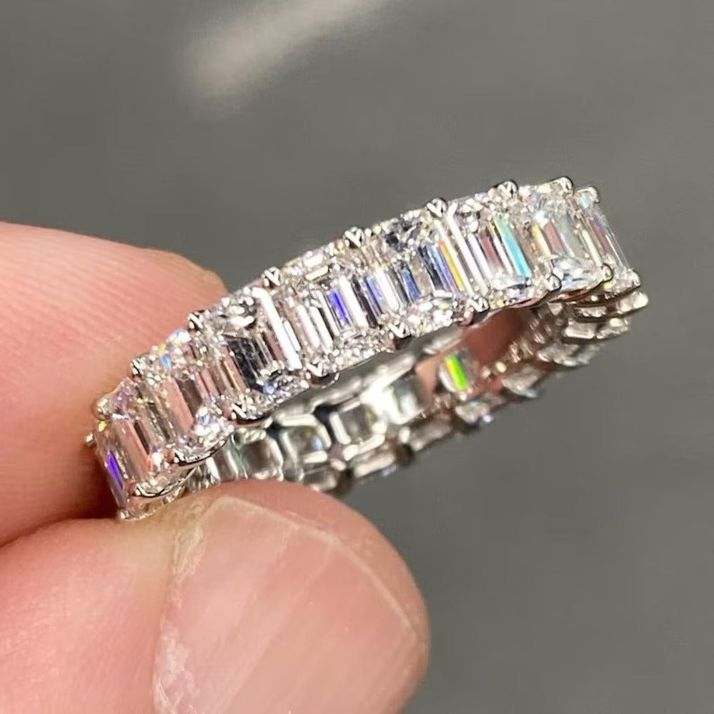 5 Ctw Emerald Moissanite Diamond Band, Multi Stone Diamond Band, Wedding Full Eternity Band, Unique Band