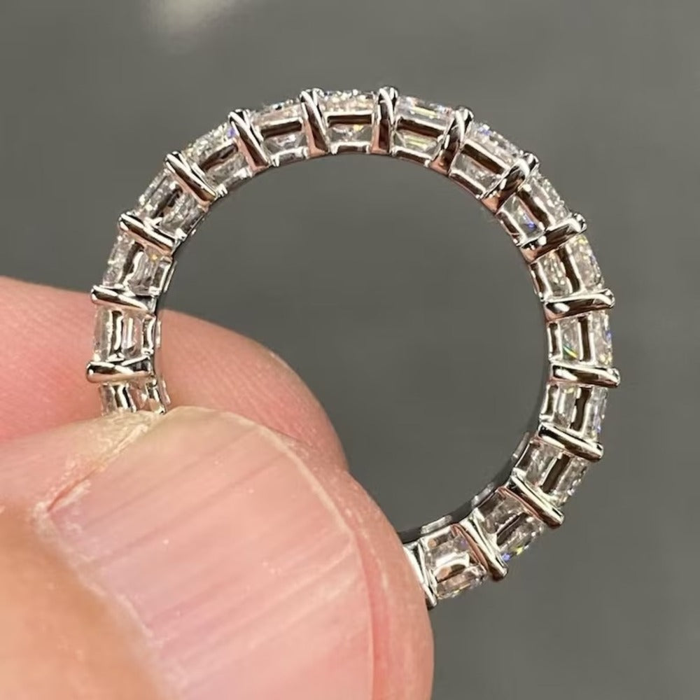 5 Ctw Emerald Moissanite Diamond Band, Multi Stone Diamond Band, Wedding Full Eternity Band, Unique Band