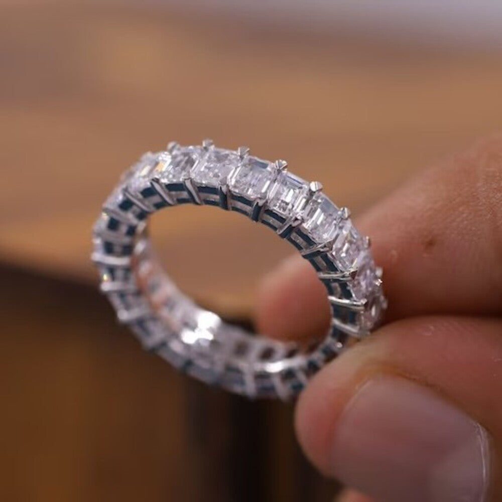 5 Ctw Emerald Moissanite Diamond Band, Multi Stone Diamond Band, Wedding Full Eternity Band, Unique Band