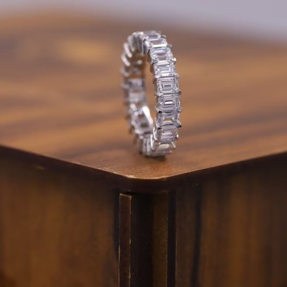 5 Ctw Emerald Moissanite Diamond Band, Multi Stone Diamond Band, Wedding Full Eternity Band, Unique Band