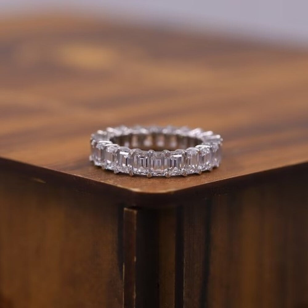 5 Ctw Emerald Moissanite Diamond Band, Multi Stone Diamond Band, Wedding Full Eternity Band, Unique Band