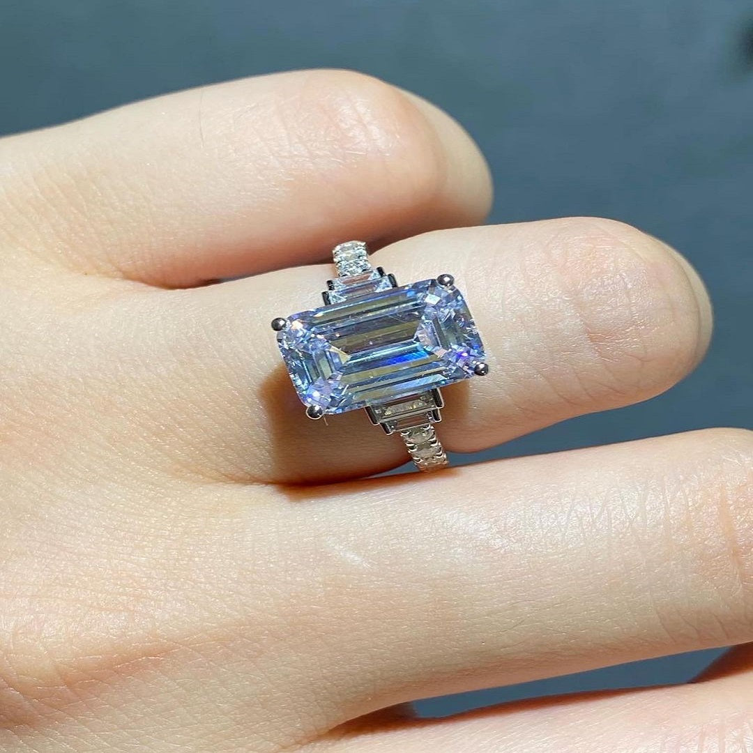 3 Ct Emerald Moissanite Ring, Engagement Ring, Five Stone Anniversary Ring, Wedding Gift For Her