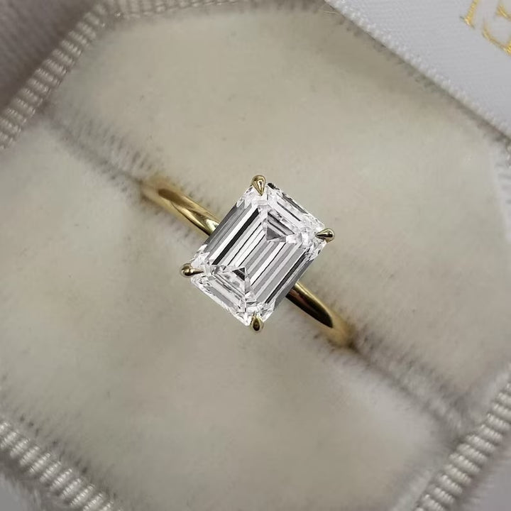 2 Ct Emerald moissanite Diamond Ring, Simple Emerald Diamond Ring, Hidden Halo Setting Ring, Solitaire Ring Gift For Her