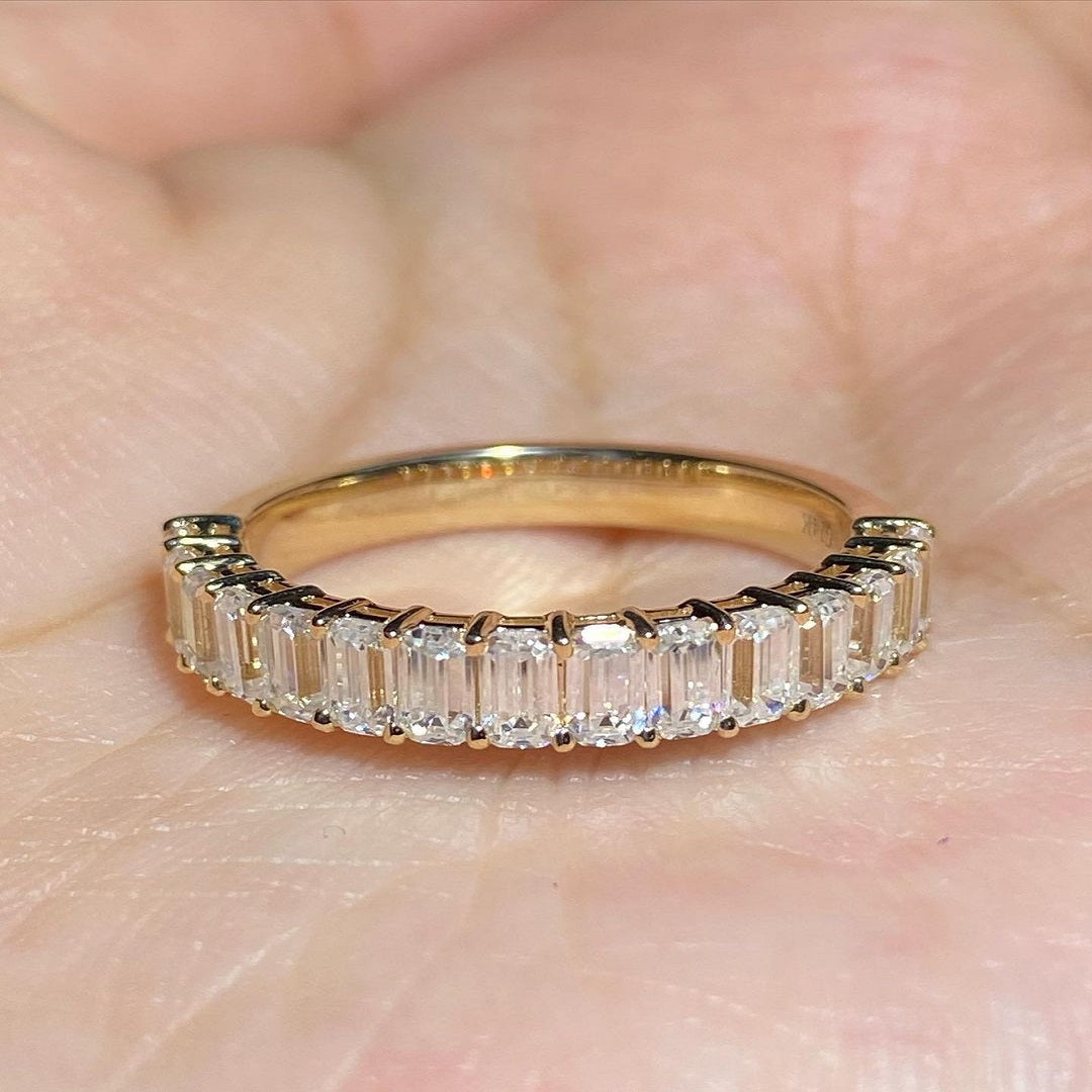 Emerald Multi Stone Band, Half Eternity Moissanite Band, Wedding Band, Anniversary Gift For Her