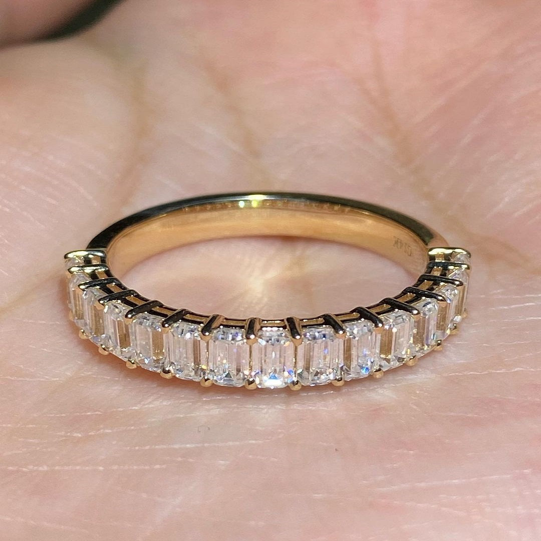 Emerald Multi Stone Band, Half Eternity Moissanite Band, Wedding Band, Anniversary Gift For Her