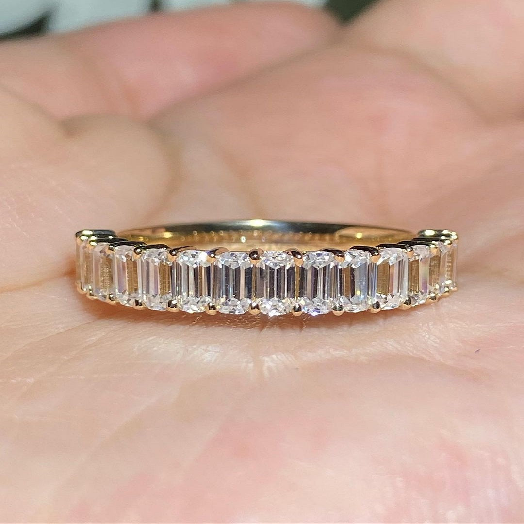 Emerald Multi Stone Band, Half Eternity Moissanite Band, Wedding Band, Anniversary Gift For Her