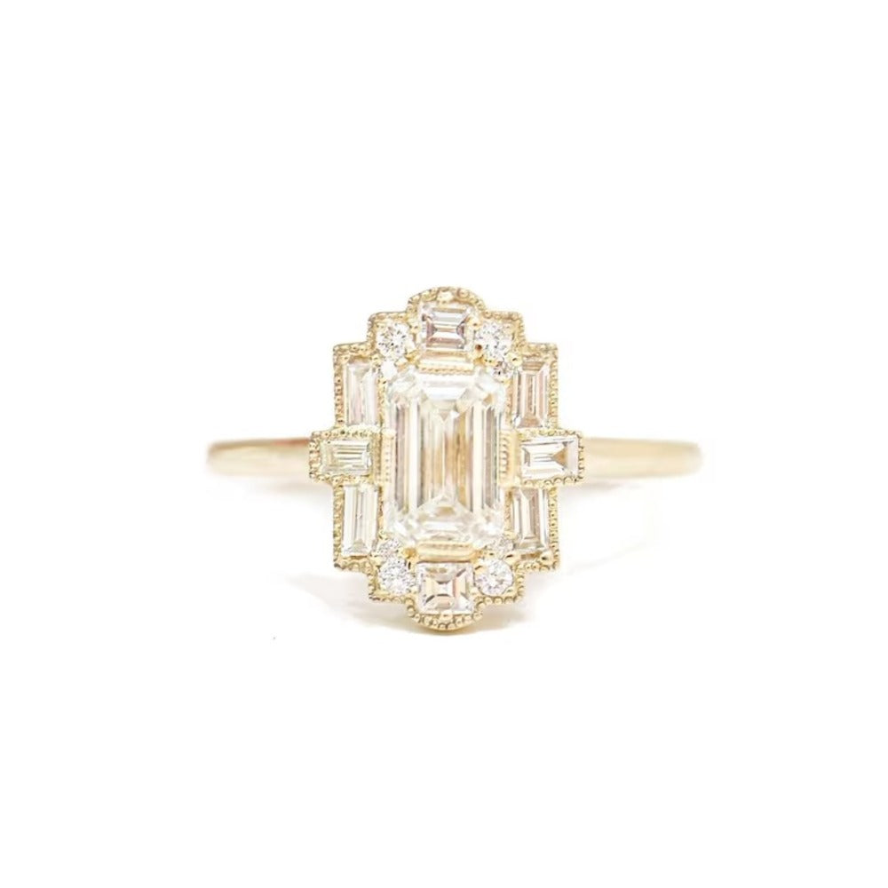 1.50 Ct Emerald Moissanite Diamond Ring, Multi Stone Diamond Ring, Bridal Diamond Ring For Her, Best Selling Ring