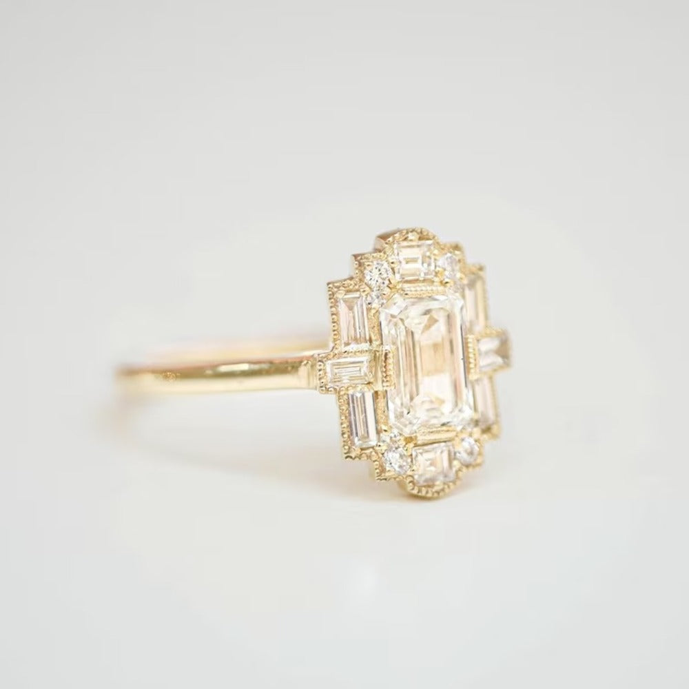 1.50 Ct Emerald Moissanite Diamond Ring, Multi Stone Diamond Ring, Bridal Diamond Ring For Her, Best Selling Ring