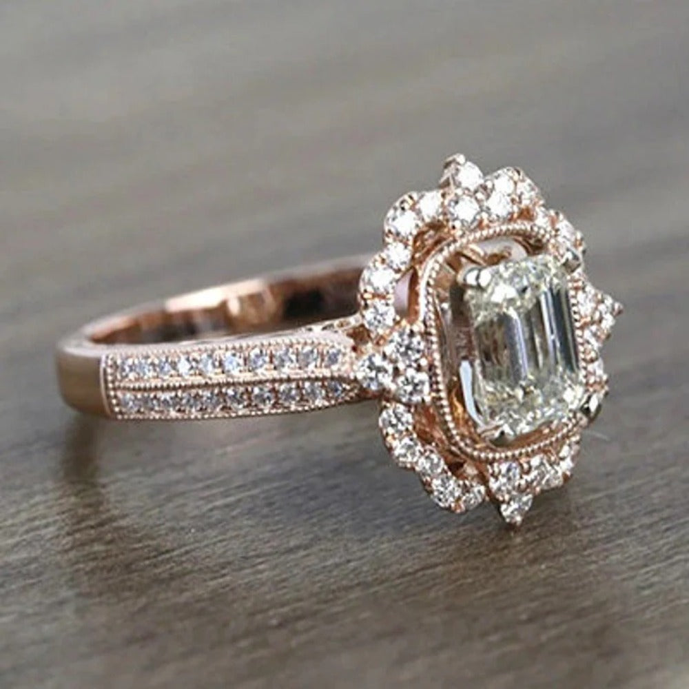 Emerald Moissnite Diamond Ring