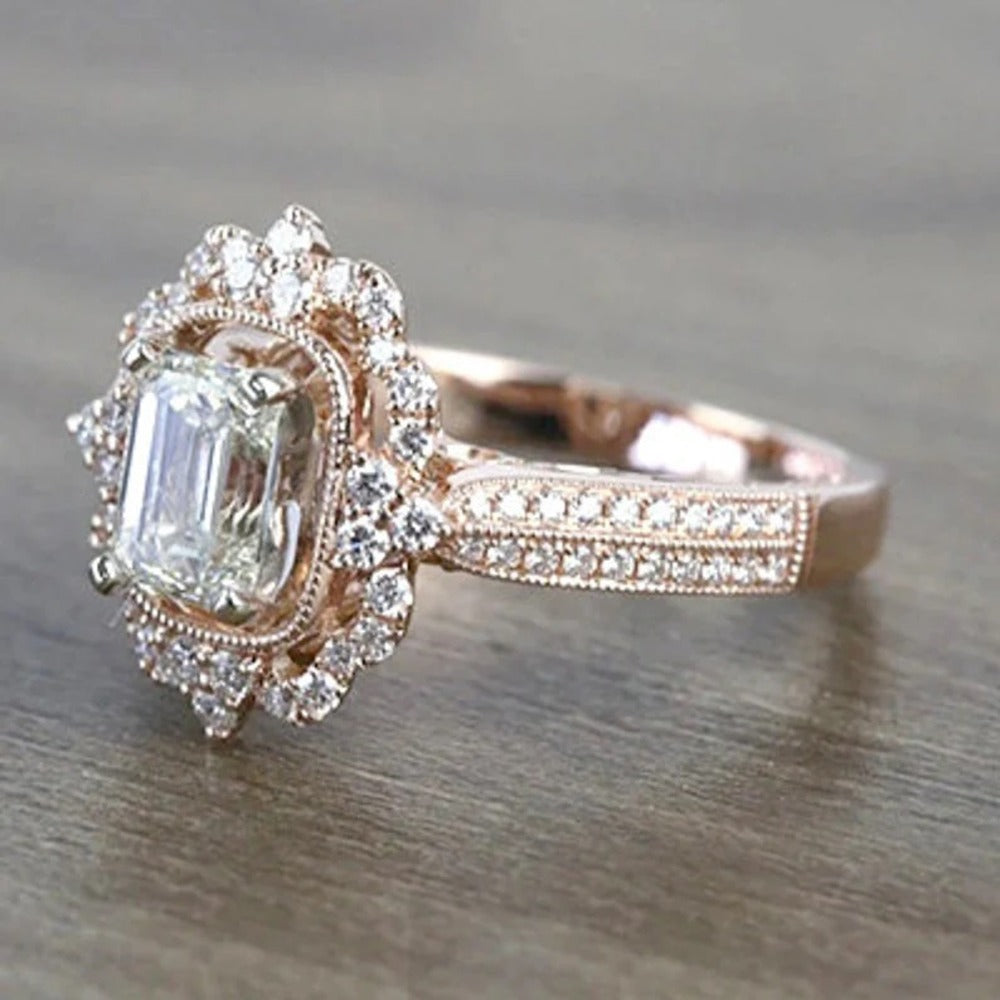 Emerald Moissnite Diamond Ring