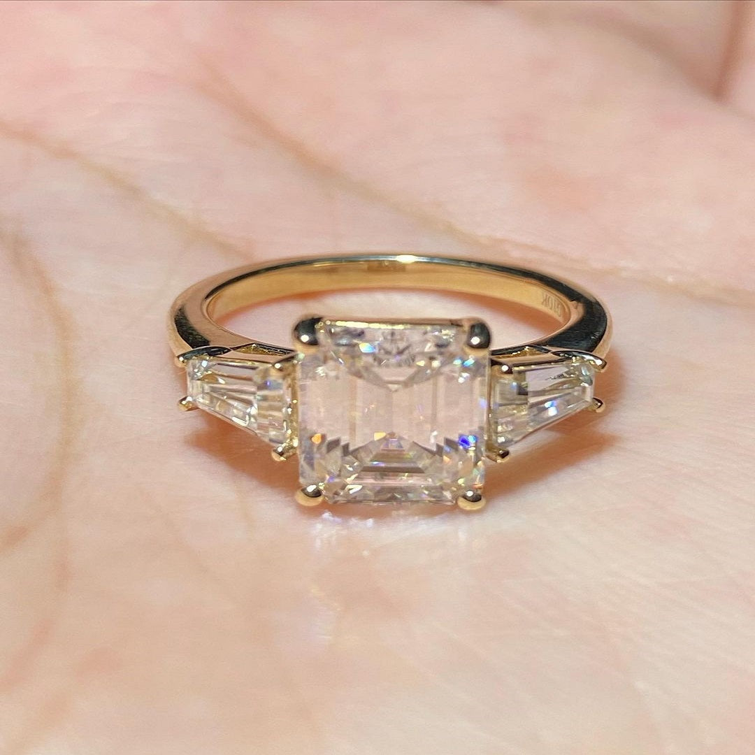 3.50 Emerald Cut Engagement Ring, Three Stone Ring, Moissanite Diamond Ring, Promise Ring For Her