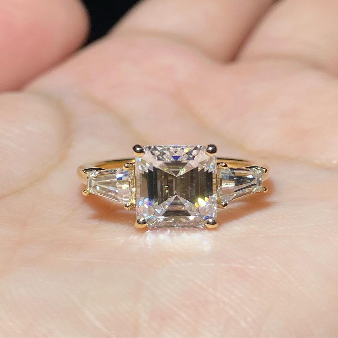 3.50 Emerald Cut Engagement Ring, Three Stone Ring, Moissanite Diamond Ring, Promise Ring For Her