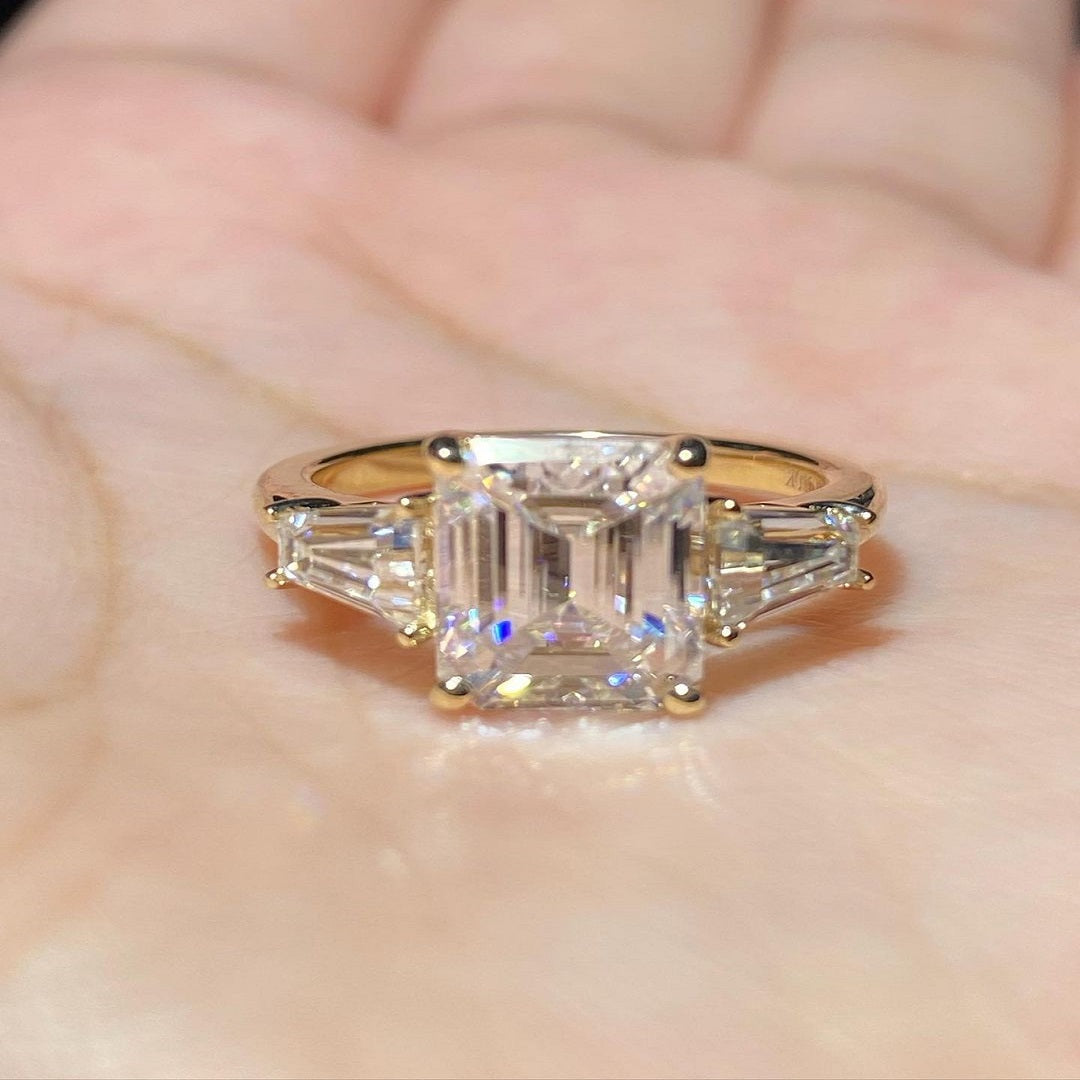 3.50 Emerald Cut Engagement Ring, Three Stone Ring, Moissanite Diamond Ring, Promise Ring For Her