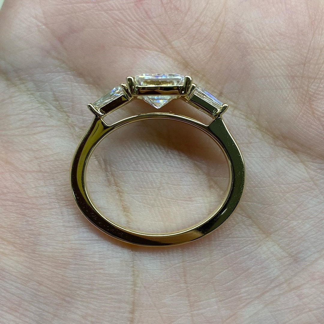 1.75 Ct Emerald Moissanite Diamond Ring, Tapered baguette Said Stone Ring, Three Stone Ring, Wedding Gift For Her