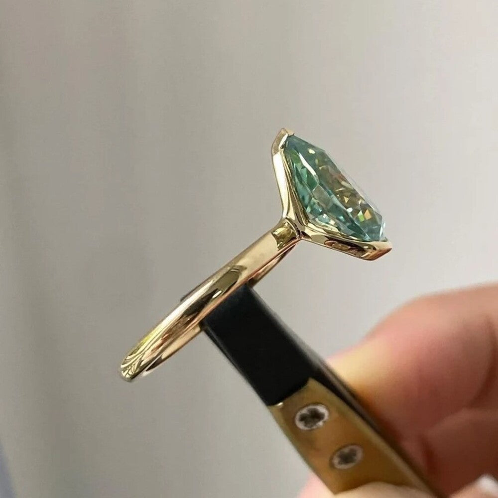 2.50 Ct Pear Moissanite Diamond Ring, Simple Diamond Ring, Green Diamond Ring, Half Bezel Setting Ring, Anniversary Gift For Her