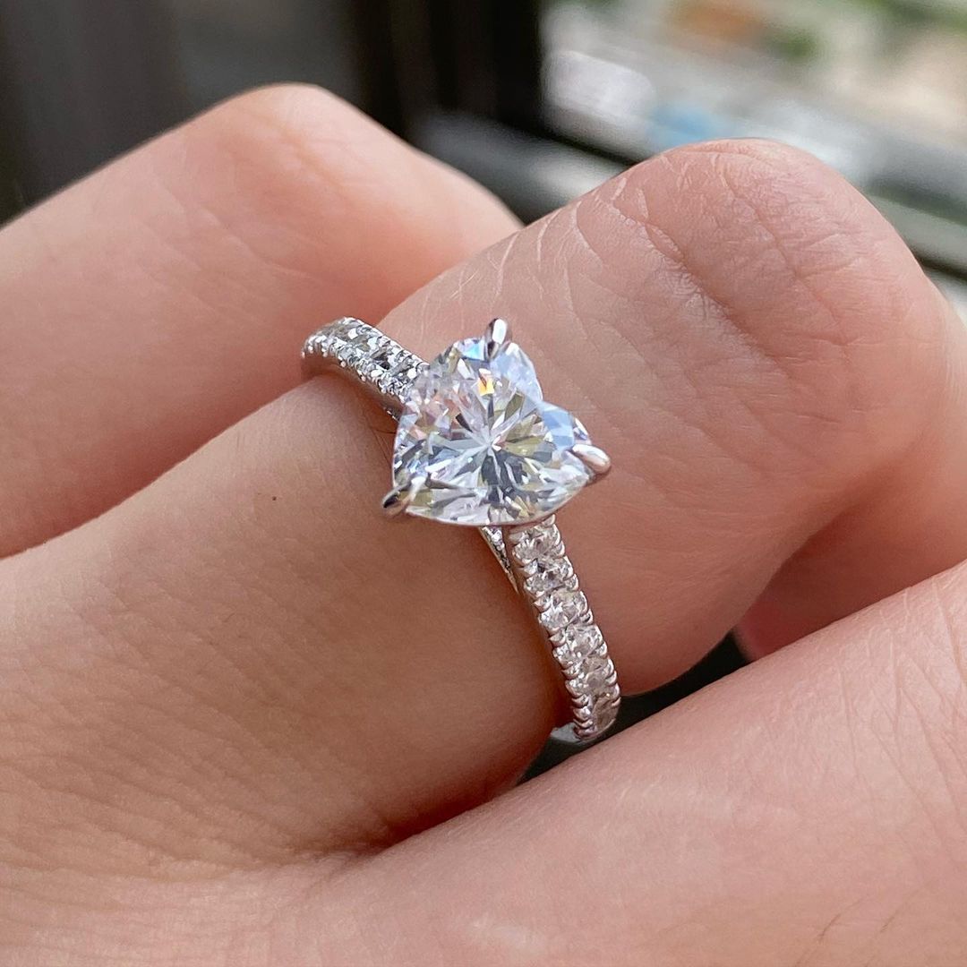 1.30 Ct Heart Moissanite Diamond Ring, Engagement Ring For Her 3 Prong And Pave Setting Ring, Handmadse Jewelry, Wedding Unique Ring