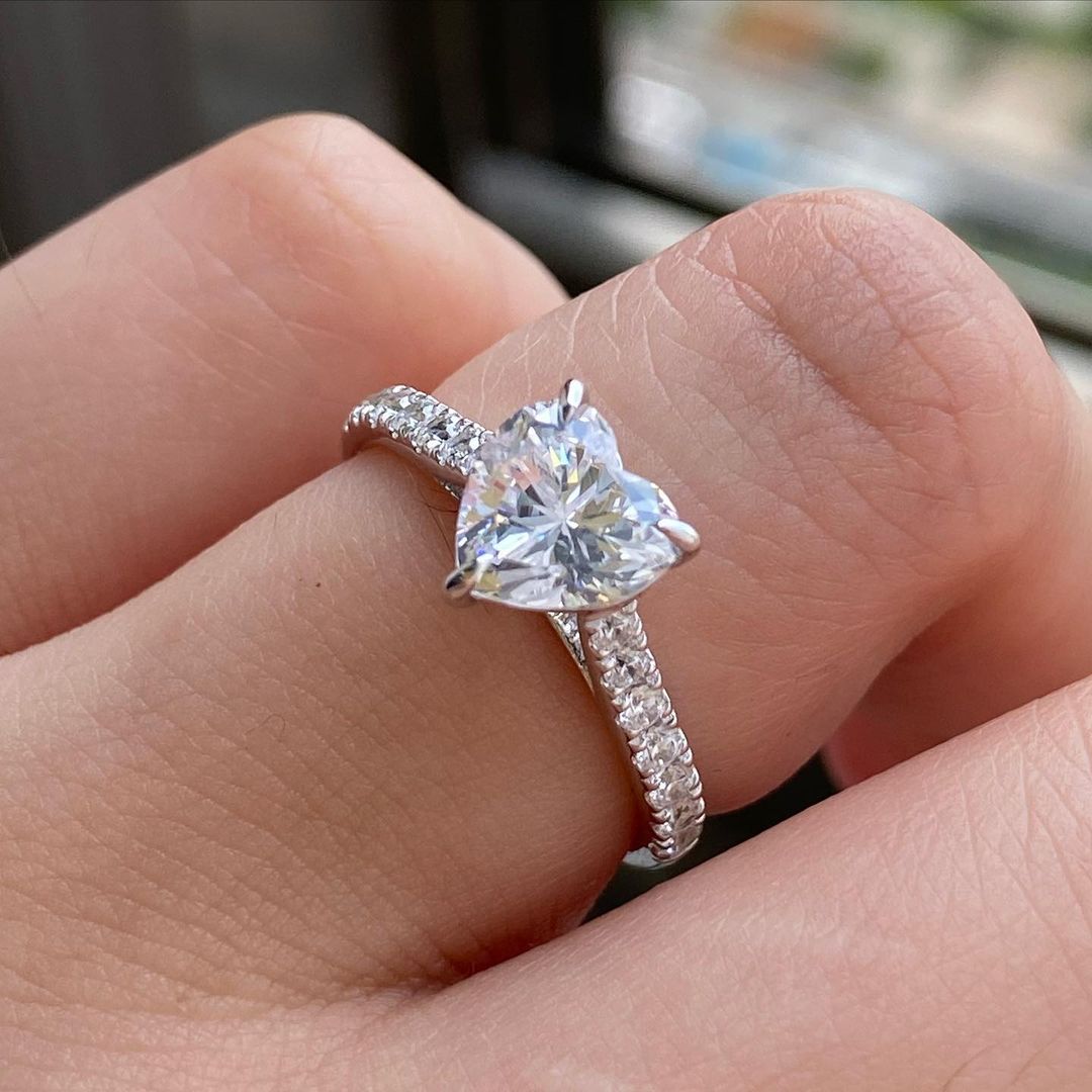 1.30 Ct Heart Moissanite Diamond Ring, Engagement Ring For Her 3 Prong And Pave Setting Ring, Handmadse Jewelry, Wedding Unique Ring