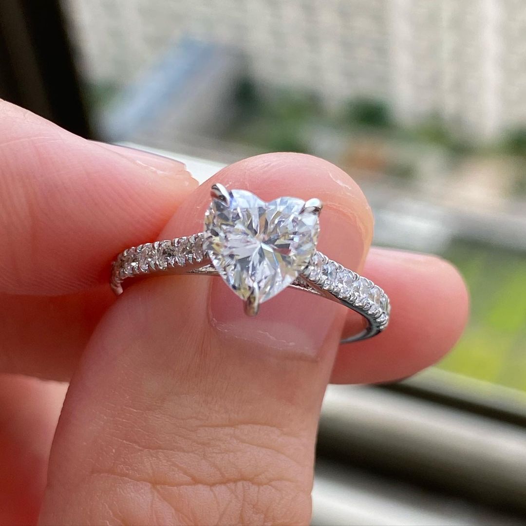 1.30 Ct Heart Moissanite Diamond Ring, Engagement Ring For Her 3 Prong And Pave Setting Ring, Handmadse Jewelry, Wedding Unique Ring