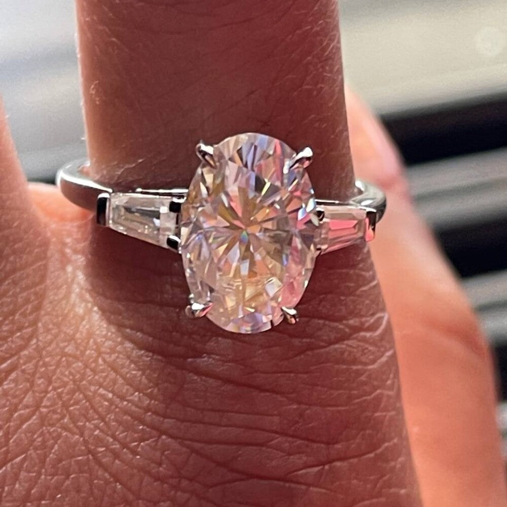 Oval Diamond Three Stone Moissanite Ring