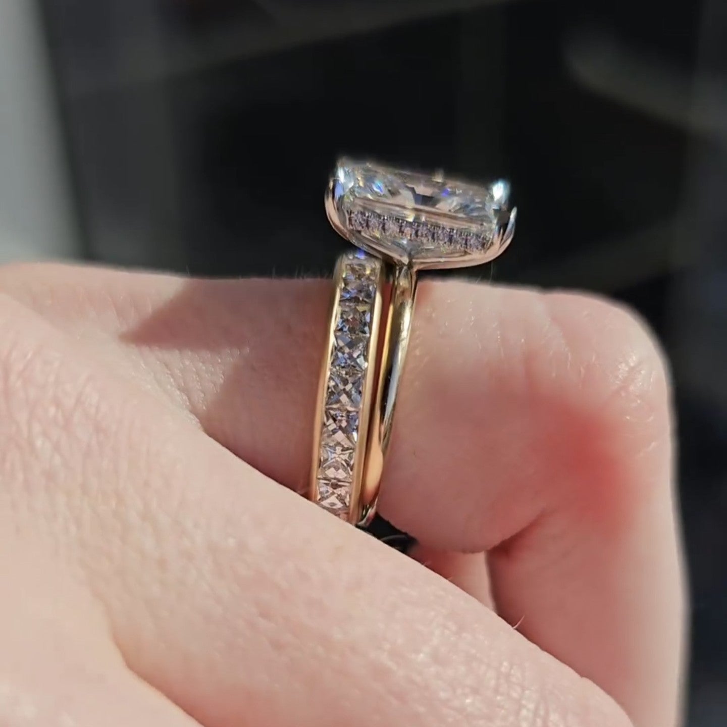 Radiant Bridal Set Moissanite Ring