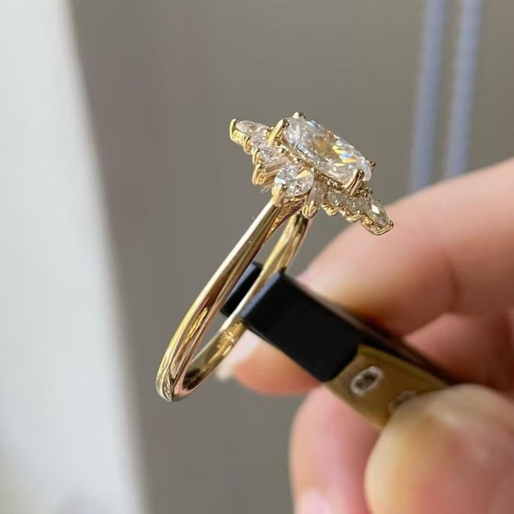 Oval Cut Moissanite Bridal Set Cluster Ring