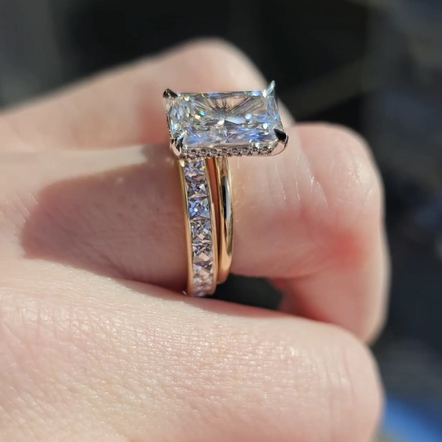 Radiant Bridal Set Moissanite Ring