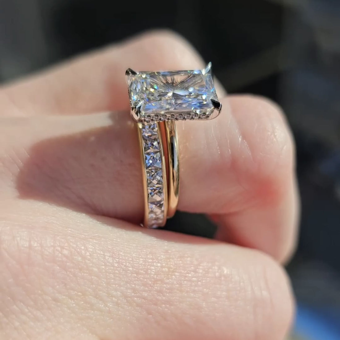 Radiant Bridal Set Moissanite Ring