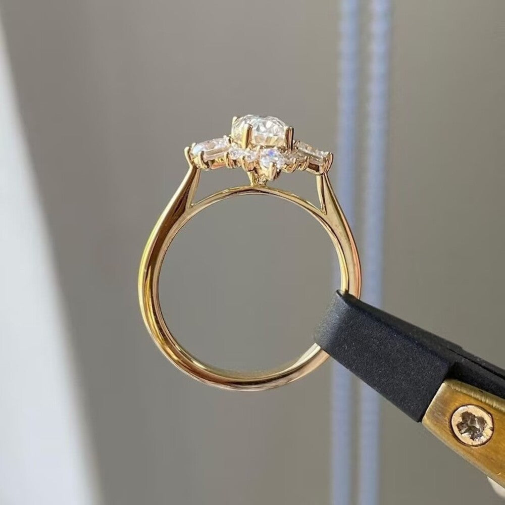 Oval Cut Moissanite Bridal Set Cluster Ring