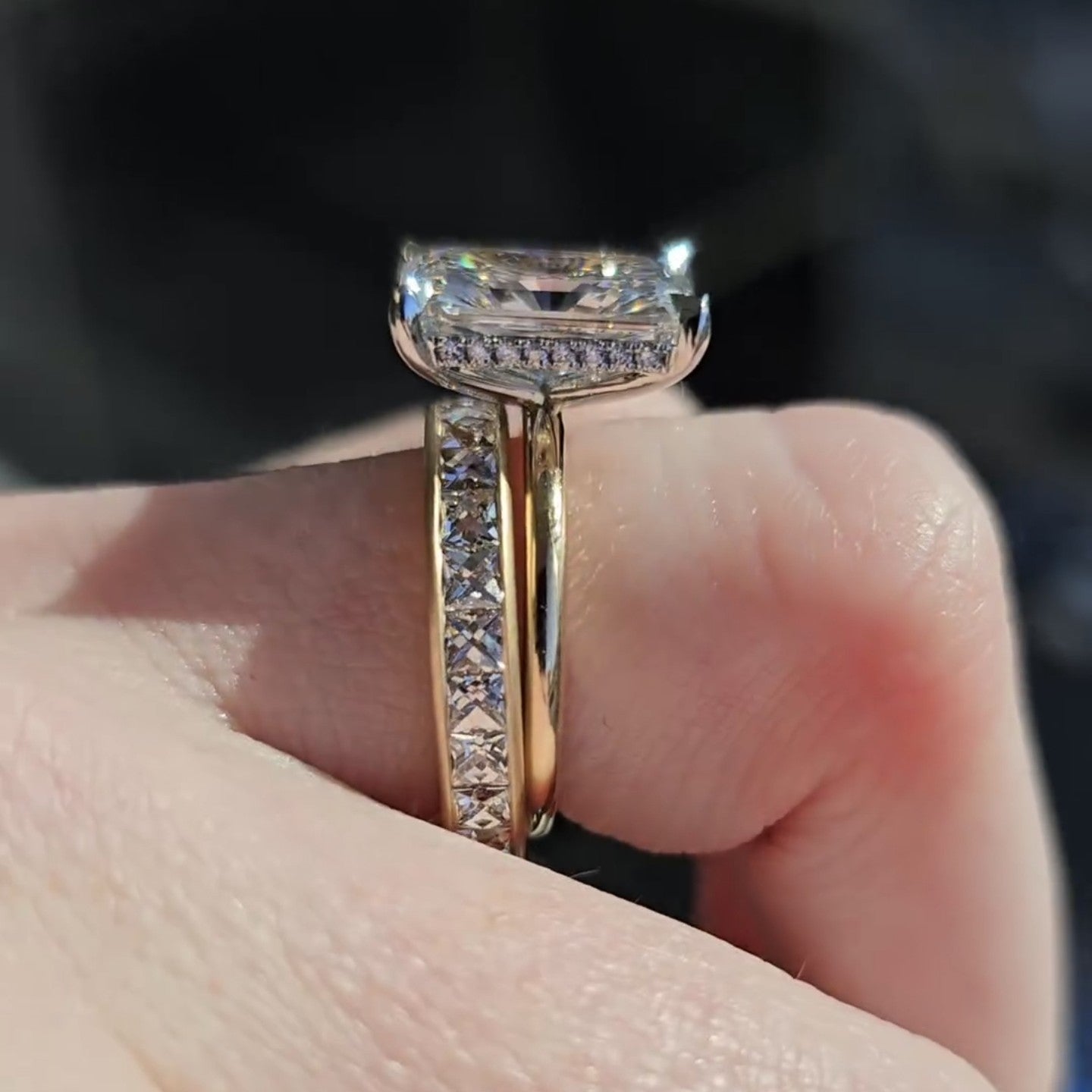 Radiant Bridal Set Moissanite Ring