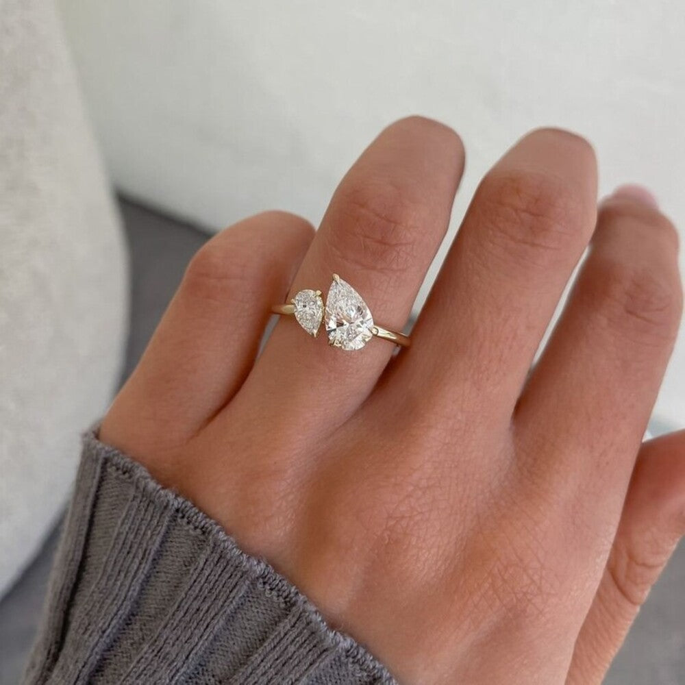 Pear Cut Moissanite Diamond Ring