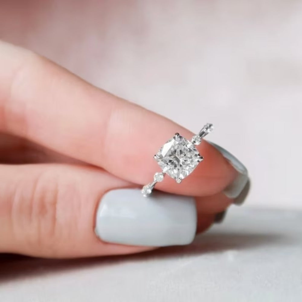 Cushion Moissanite Diamond Ring