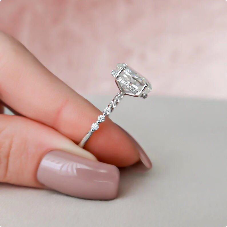 Oval Diamond Ring, Distant Pave Ring