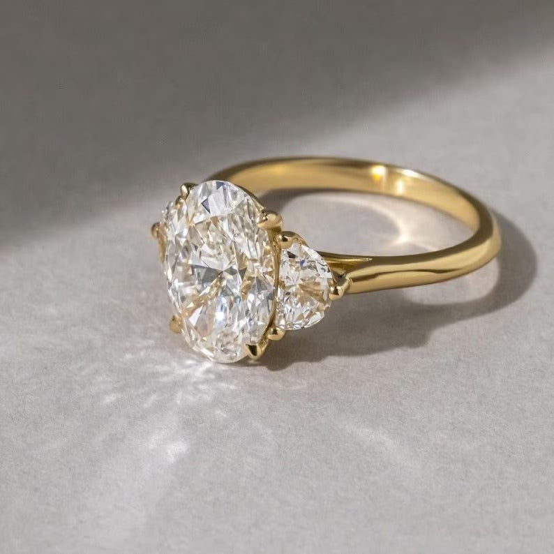 Oval Three Stone Moissanite Diamond Ring